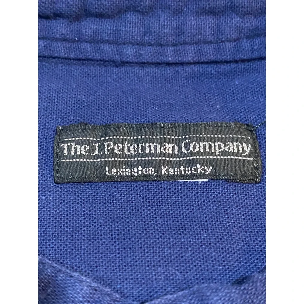 The J. Peterman Company Navy Blue Band Collar Pintuck Poet Tunic Shirt Mens